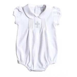 NEW HUG ME FIRST girls embroidered bubble onesies in silver cross